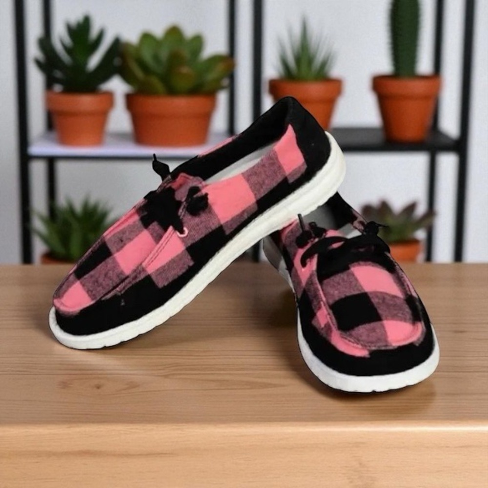 Gypsy Jazz Pink and Black Plaid Sneakers